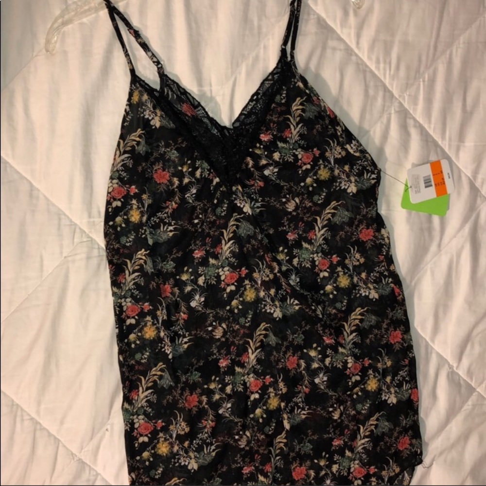 NWT Sam Edelman black floral chemise with lace